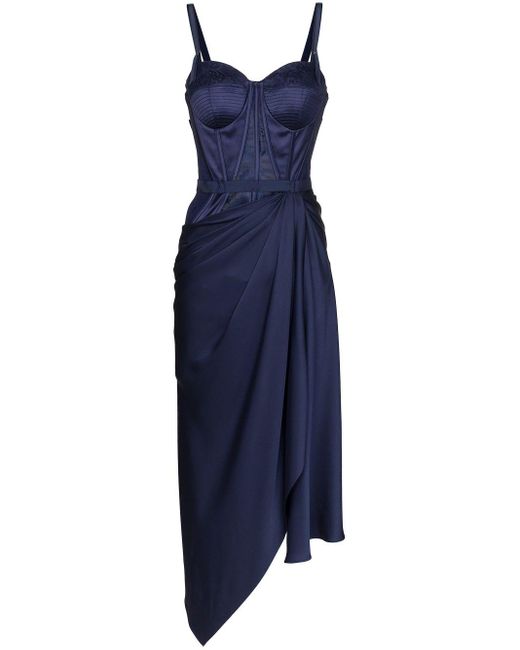 Alexander McQueen Blue Draped Silk Corset Dress