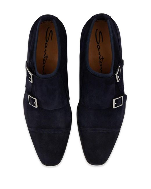 Santoni Blue Suede Monk Shoes for men