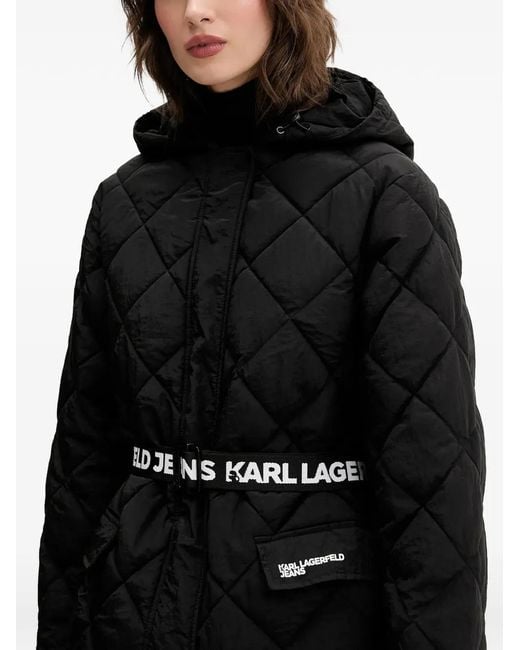 Karl Lagerfeld Black Hooded Quilted Coat