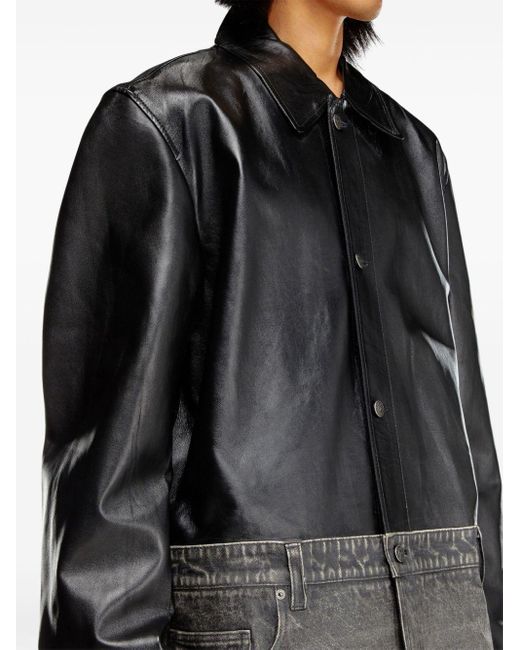 DIESEL Black L-bretch Leather Jacket for men
