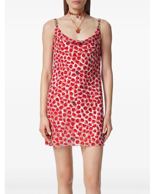 Versace Red Strawberry Garden Devoré-Minikleid