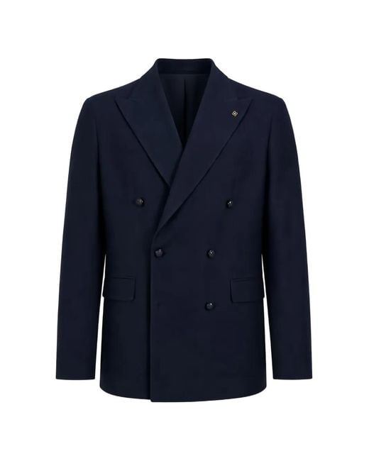 Tagliatore Blue Flap-Pocket Double-Breasted Blazer for men