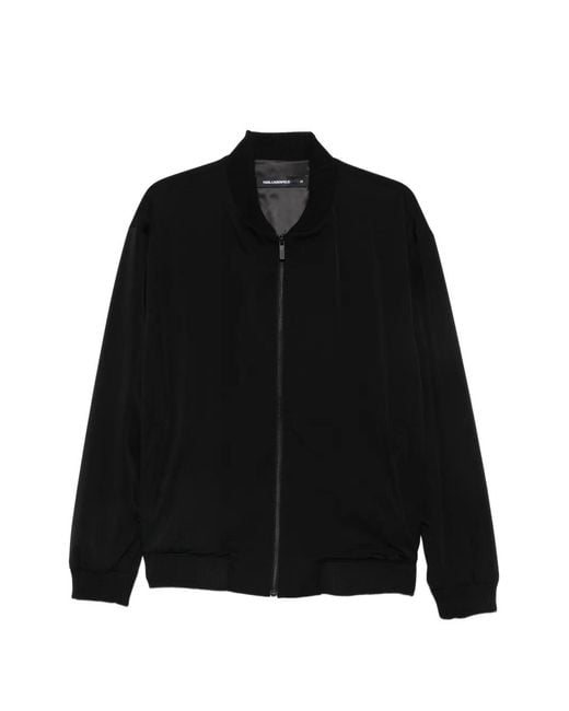 Karl Lagerfeld Black Ribbed-Trim Zip-Up Jacket for men