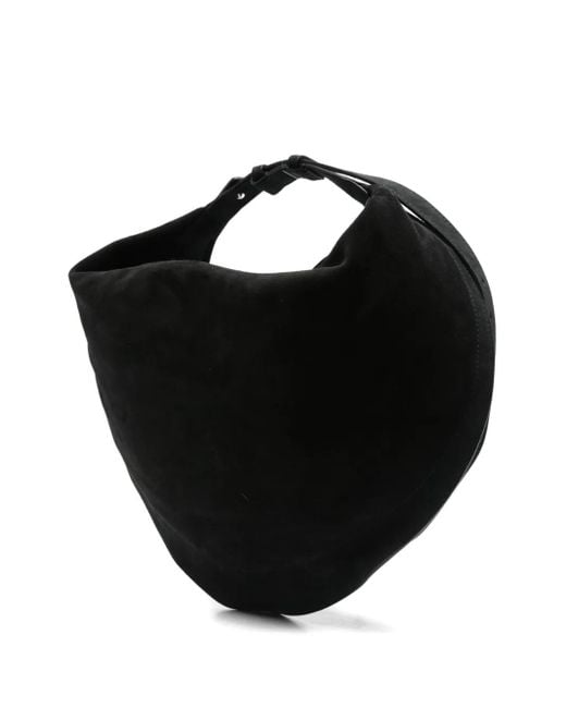 FEDERICO CINA Black Calf-Suede Curved Tote Bag