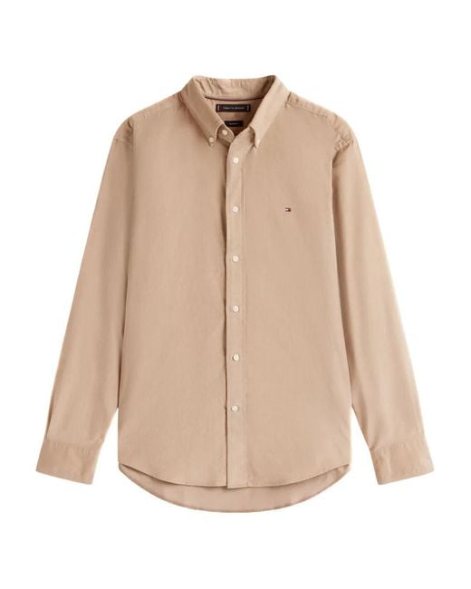 Tommy Hilfiger Natural Regular Fit Flag Embroidery Corduroy Shirt for men