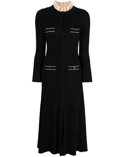 Sandro Ribbed-knit Flared Midi Dress in Black | Lyst UK
