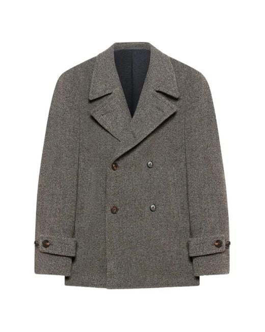 Caruso Gray Double-Breasted Wool Coat for men