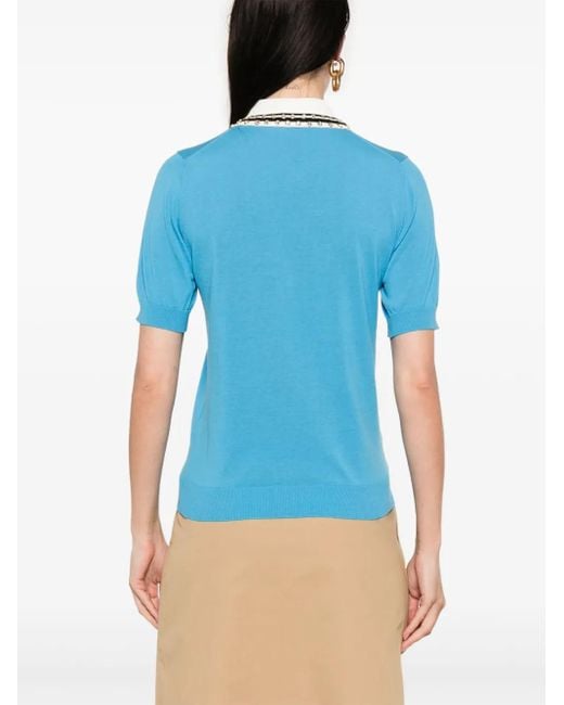 N°21 Blue Crystal-Embellished Polo Top