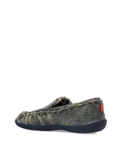 DIESEL Gray D-Shock Frayed Denim Loafers for men