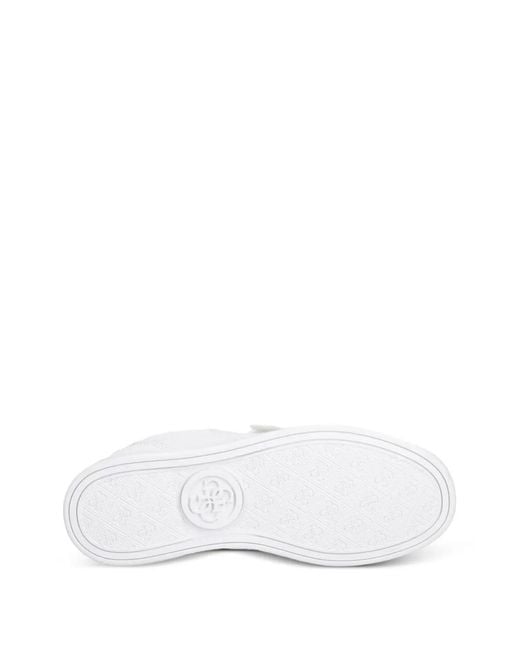 Guess White Logo-Embossed Buckle-Detail Sneakers