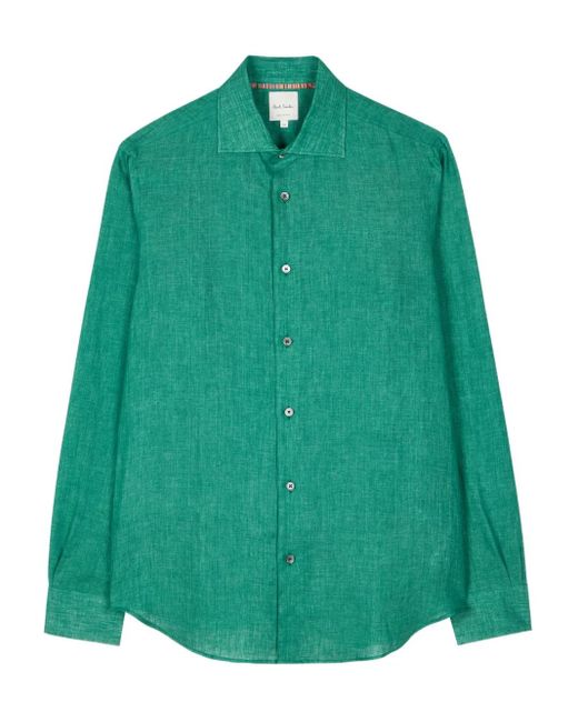 Camisa de lino de manga larga Paul Smith de hombre de color Green
