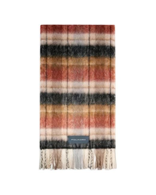 Piquadro Red Check-Pattern Fringed Scarf
