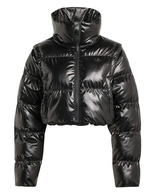 Adidas Black Shiny Convertible Cropped Puffer Jacket