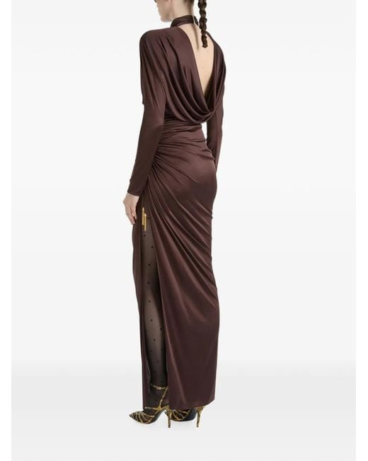 Balmain Brown Long Flowing Jersey Dress