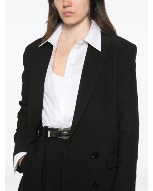 Patrizia Pepe Black Double-Breasted Peak-Lapels Blazer