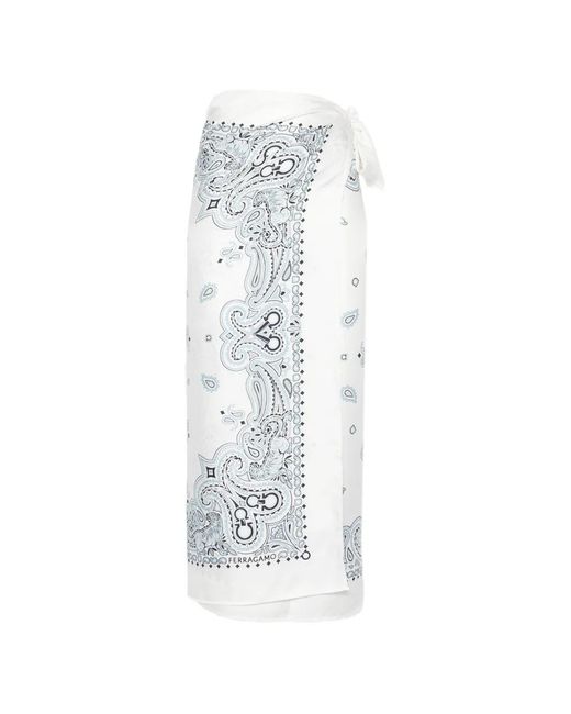 Ferragamo White Gancini Paisley-Print Pareo