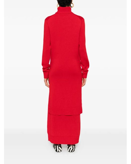 Totême  Red Knitted Turtleneck Maxi Dress