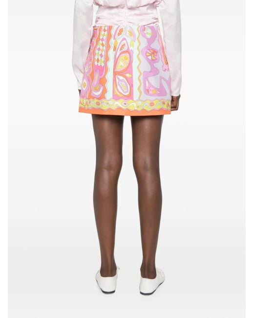 Emilio Pucci Pink Iride-Print Silk Mini Skirt