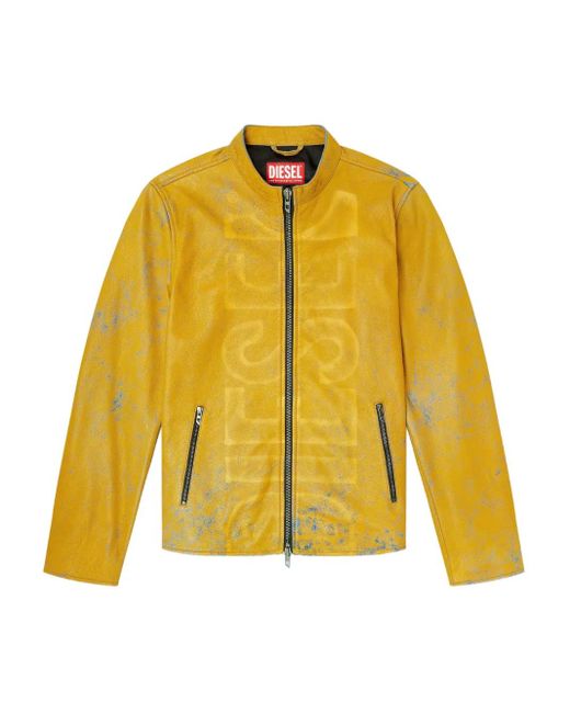 Veste En Cuir À Fermeture Zippée L-Evert-A DIESEL pour homme en coloris Yellow