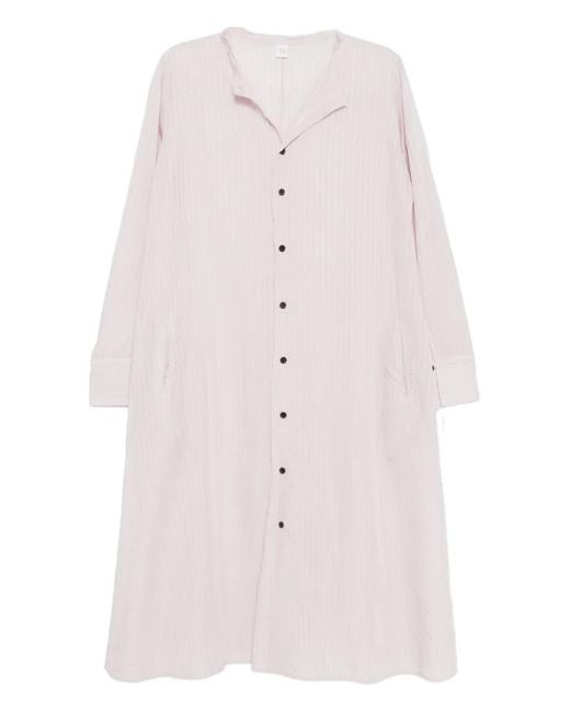 Y's Yohji Yamamoto Pink Stripe-Patterned Raw-Edge Shirt Dress