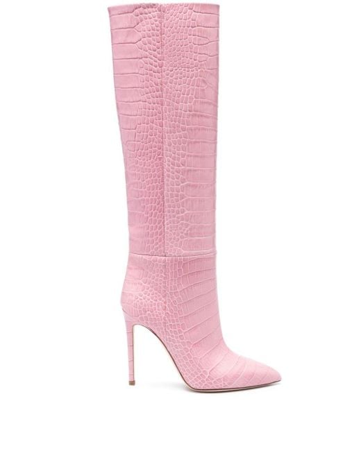 Paris Texas Pink Kniehohe Stiefel mit Kroko-Effekt