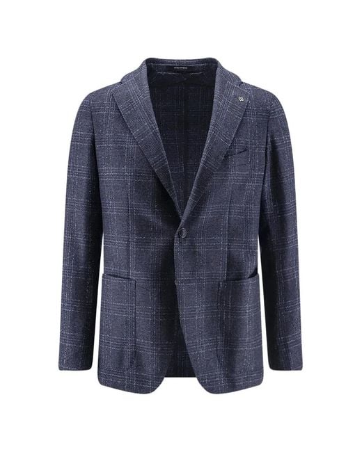 Tagliatore Blue Check-Pattern Single-Breasted Blazer for men