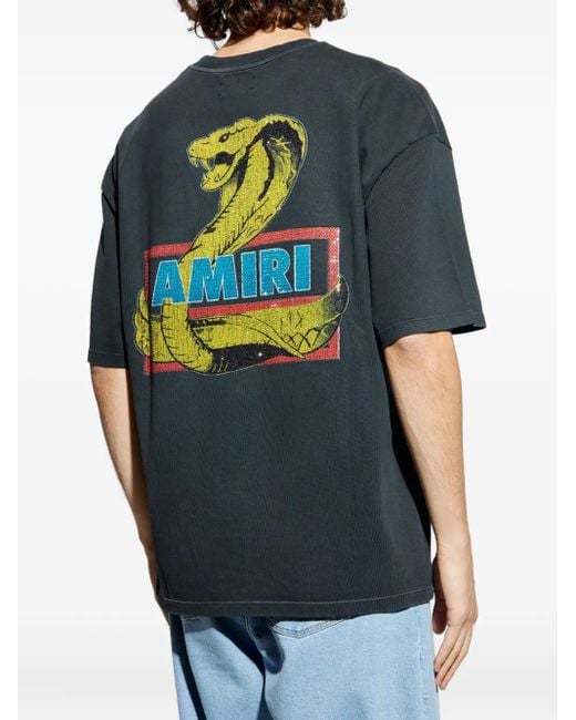 Amiri Blue T-Shirt With Print And Shimmering Appliqués for men