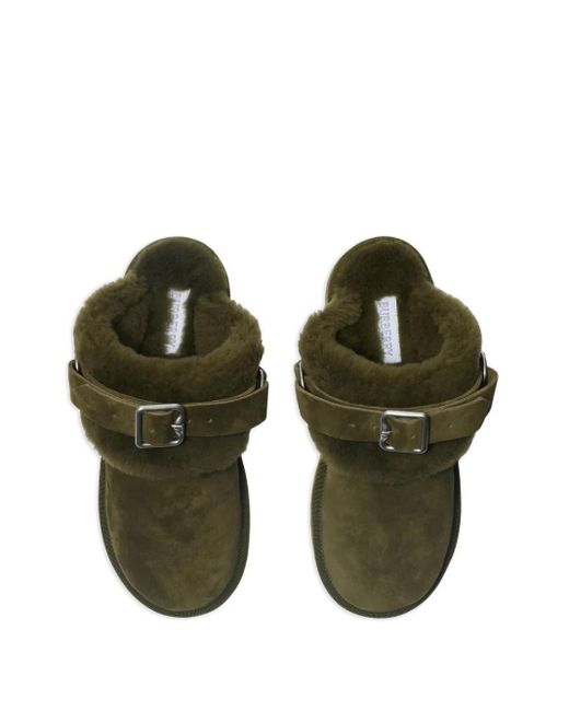 Burberry Green Chubby Mules aus Kalbswildleder