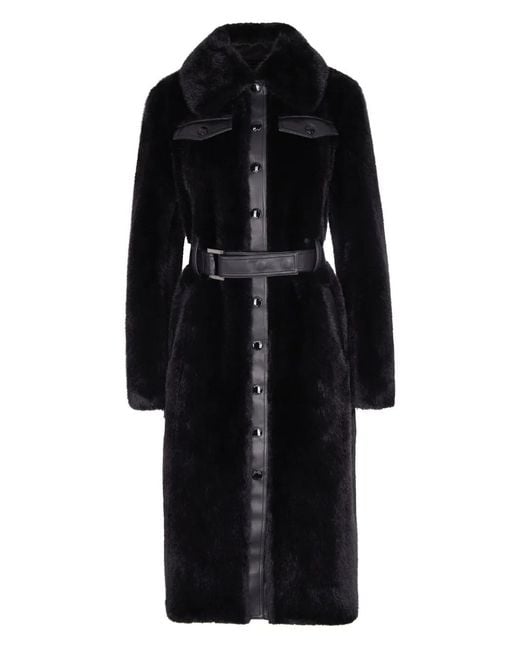 Patrizia Pepe Black Belted Faux-Fur Coat