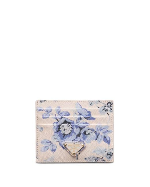 Prada White Floral-print Saffiano Leather Cardholder