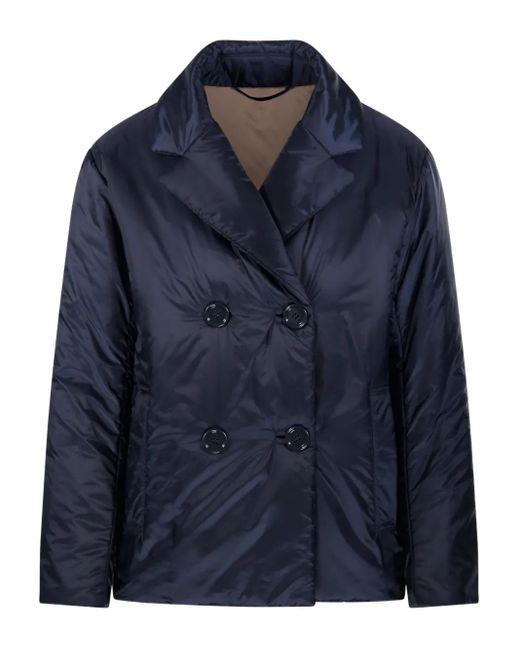 Max Mara Blue Double-Breasted Padded Coat