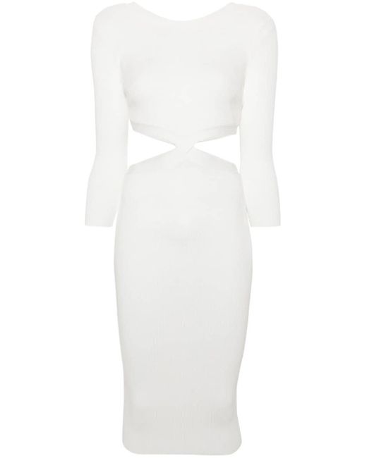 Elisabetta Franchi White Cut-out Ribbed Midi Dress