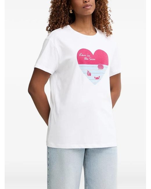 Liu Jo White Heart-Print Short-Sleeve T-Shirt