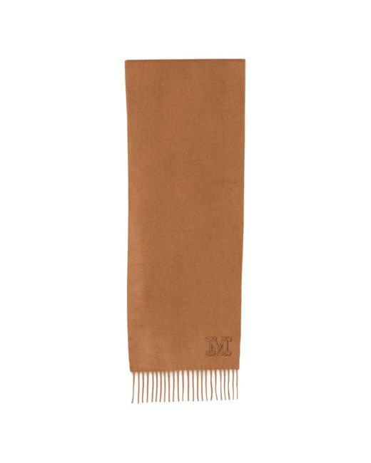 Max Mara Brown Logo-Embroidered Fringed Scarf
