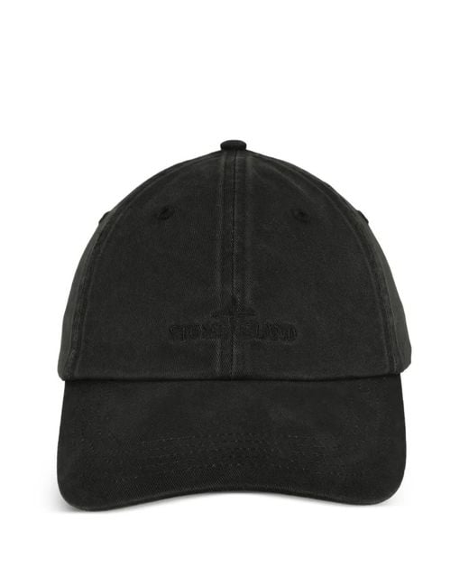 Stone Island Black Baseball Cap With Embroidered Logo for men
