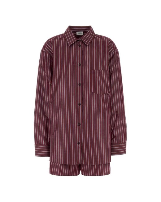 ANDAMANE Purple Striped Embroidered Two-Set Pyjamas