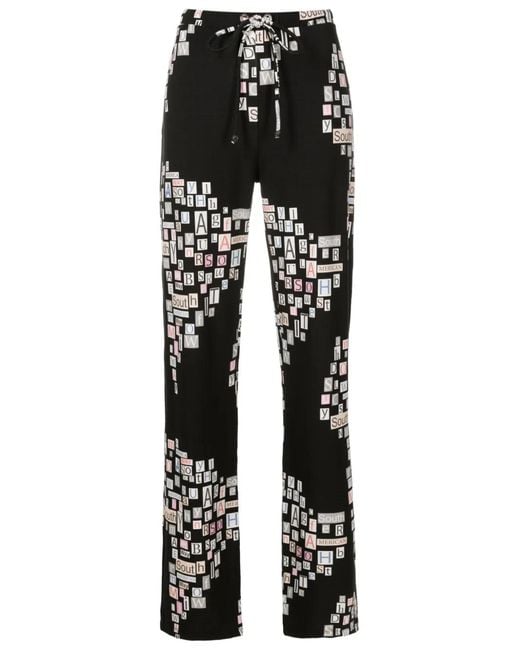 Amir Slama Black Text-Print Straight-Leg Trousers