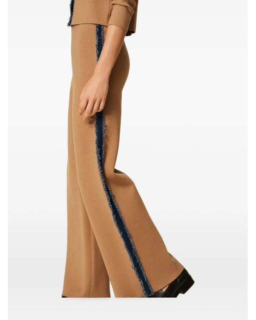 Twinset Brown Knit Trousers With Denim Trim