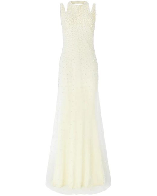 Genny White Pearl-Embellished Maxi Dress