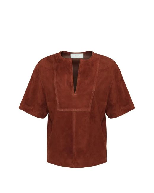 Yves Salomon Red Double-Sided V-Neck Top