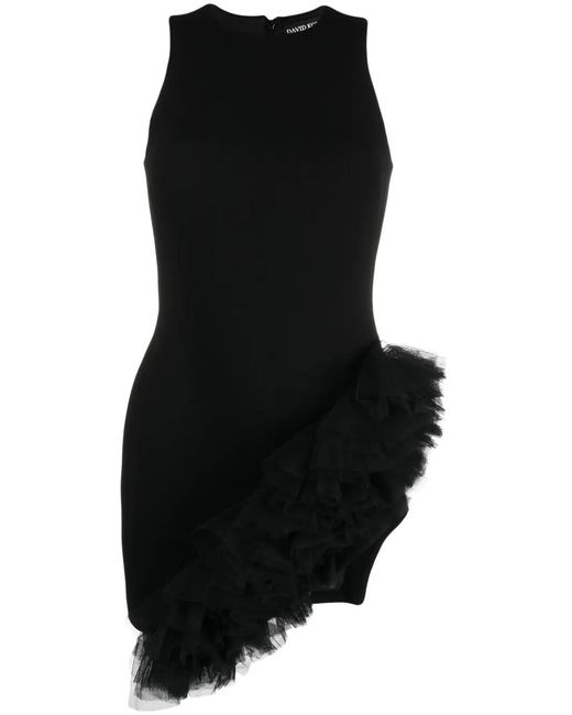 David Koma Black Ruffle-Hem Asymmetric Minidress