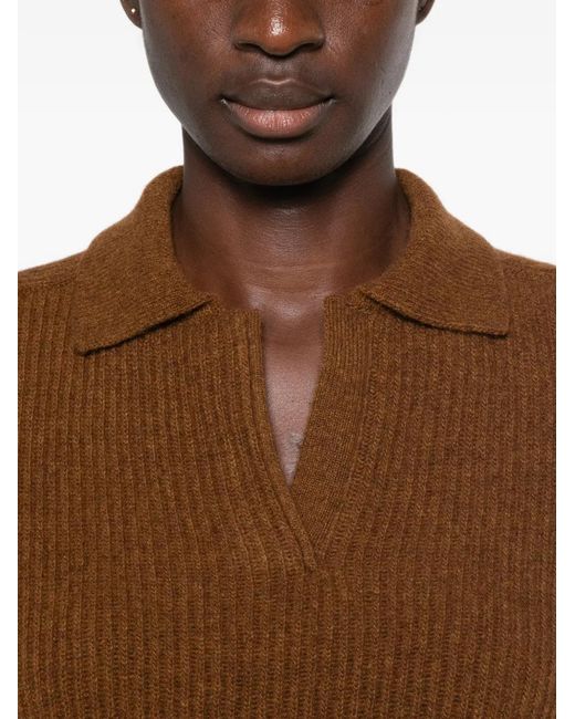 Petar Petrov Brown Safe Mode Ribbed-Knit Polo Sweater