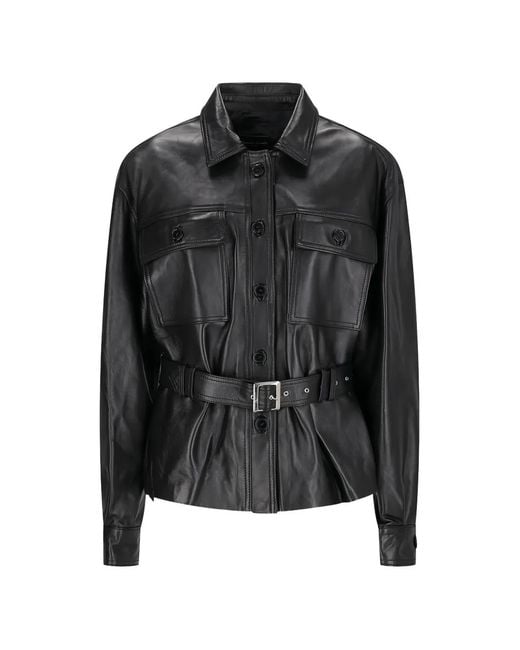 Alessandra Rich Black Belted Leather Jacket