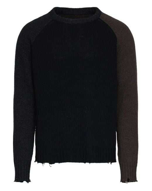 MM6 by Maison Margiela Black Contrasting Sleeve Sweater With Distressed Hem for men
