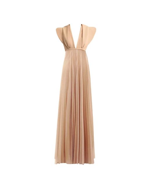 Gemy Maalouf White Panelled Pleated Gown