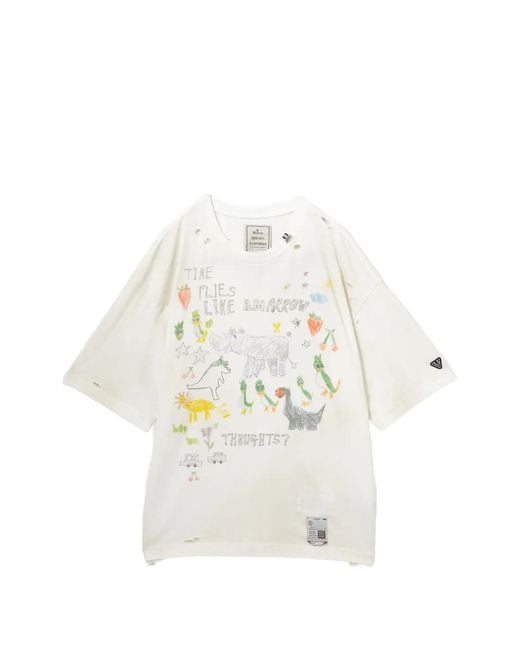 Maison Mihara Yasuhiro White Distressed Graphic T-Shirt for men