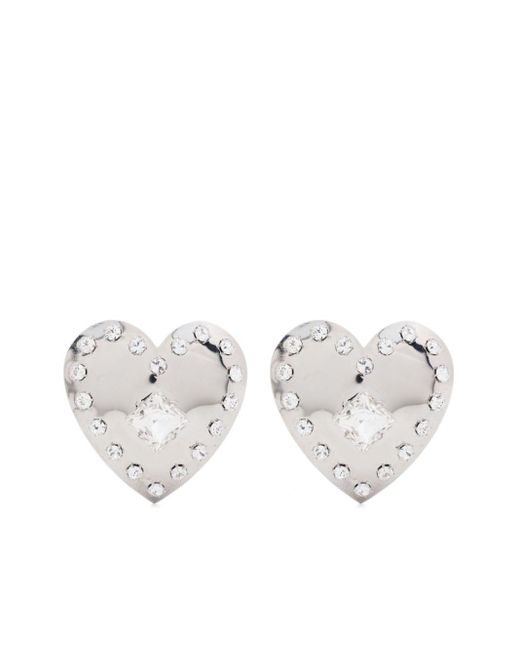 Alessandra Rich White Heart Crystal Earrings