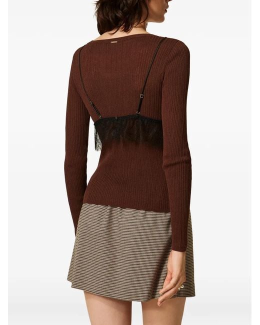 Twinset Brown Silk-Blend Jumper With Top