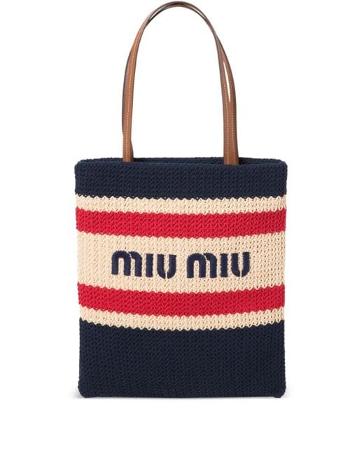 Miu Miu Red Striped Crochet Tote Bag