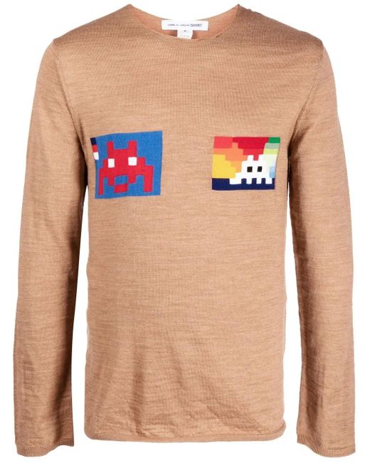 Comme des Garçons Blue Graphic-Print Round-Neck Jumper for men